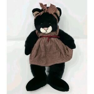 Russ Berrie Nadia Black Kitty Cat Red Gingham Checkered Dress Bow Plush Stuffed